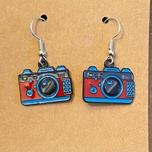 Retro Camera earrings Red and Blue